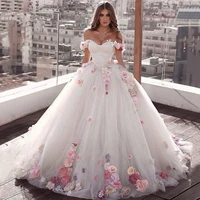 ball gown wedding dresses 2022 sweetheart off shoulder 3d flower bridal dress sweep train plus size robe de soir%c3%a9e de mariage