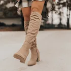 Новые женские сапоги пикантная женская обувь на высоком каблуке со шнуровкой зимние сапоги до колена на шнуровке теплые модные сапоги, размер 35-43