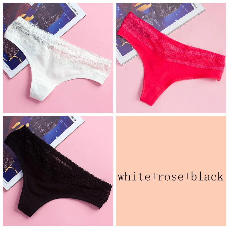 black white rose 3 шт./лот, женские хлопковые трусики, с вырезами, с кружевной талией, хлопок, g-стринги, щипцы, сексуальные танга, нижнее белье, дамское нижнее белье, штаны - Цвет: black white rose