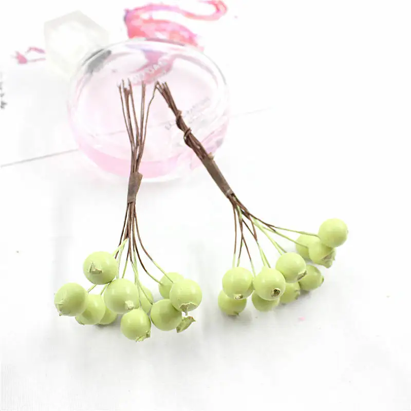 light green 50 пучков/искусственные фрукты ягоды рождественские украшения DIY конфеты подарочная коробка красный Скрапбукинг букет цветов вишневого дерева - Цвет: light green