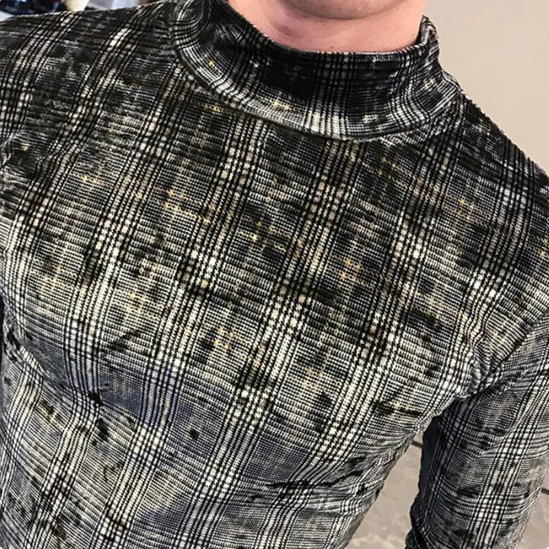 2020 Мужская футболка весна осень новая с длинным рукавом и высоким воротником