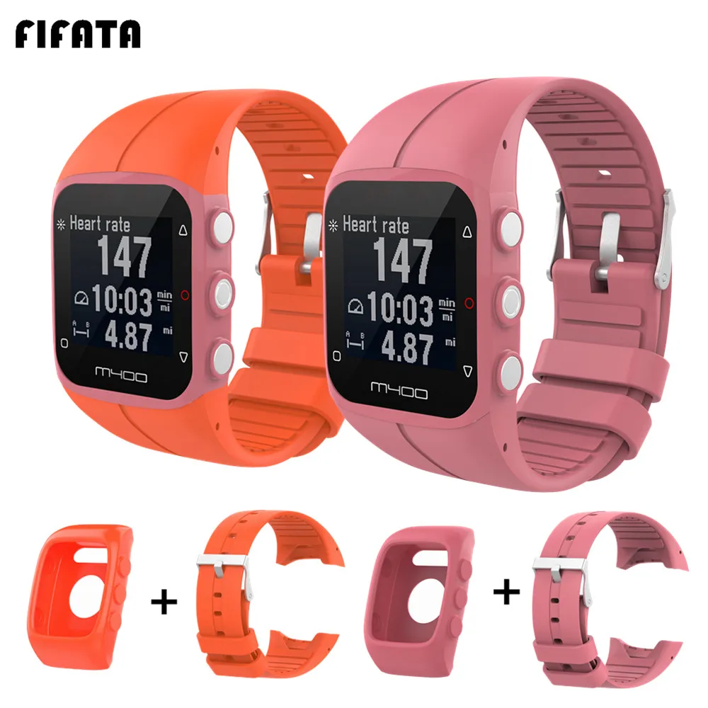 

FIFATA Silicone Band Protective Case For Polar M430 M400 Sport Watch Strap Bracelet+Protector Shell Cover For Polar M400 / M430