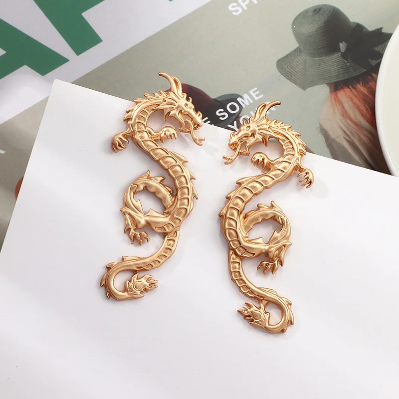 

8Seasons Fashion Chinese Gold Metal Dragon Pendant Necklaces Stud Earrings Jewelry Mascot Ornaments Jewelry Lucky Symbol Gift
