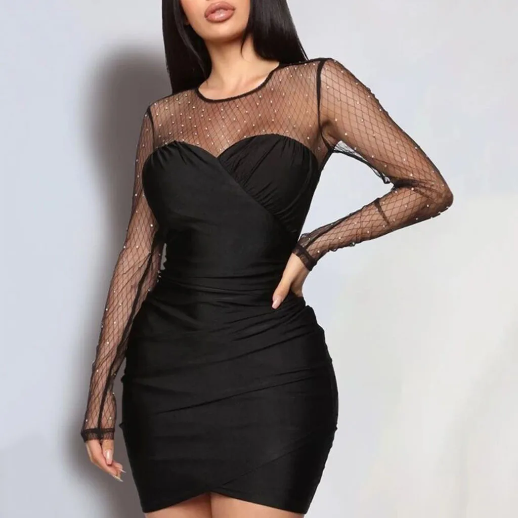 KANCOOLD платье vestidos сексуальная из сетчатой ткани с длинными рукавами блёстки