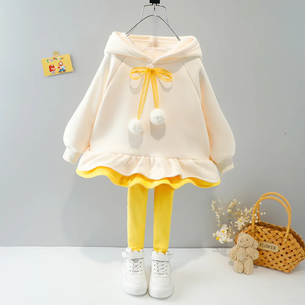 

Милый стиль, комплект для маленьких девочек с худи, зимние комплекты одежды для девочек, бархатные плотные детские топы с длинным рукавом, о...