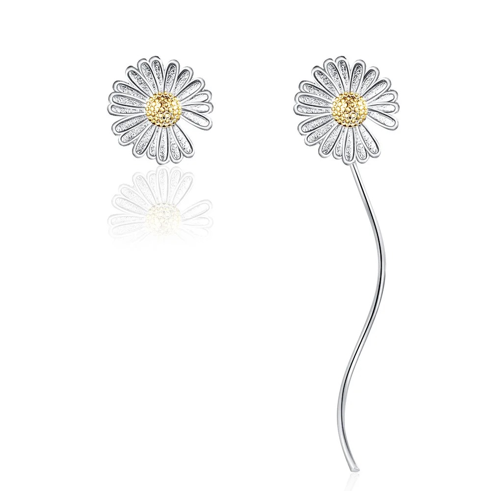 

Simple Female Wedding Jewelry 925 Sterling Silver Asymmetric Daisy Flower Twist Long Tassel Chain Earrings for Women Pendientes