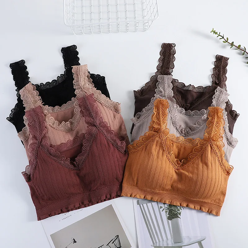 

Autumn Winter Beauty Back Wrapped Chest Lace Strap Vest Girls Tank Top Sports Underwear Wire Free Bralette Crop Top
