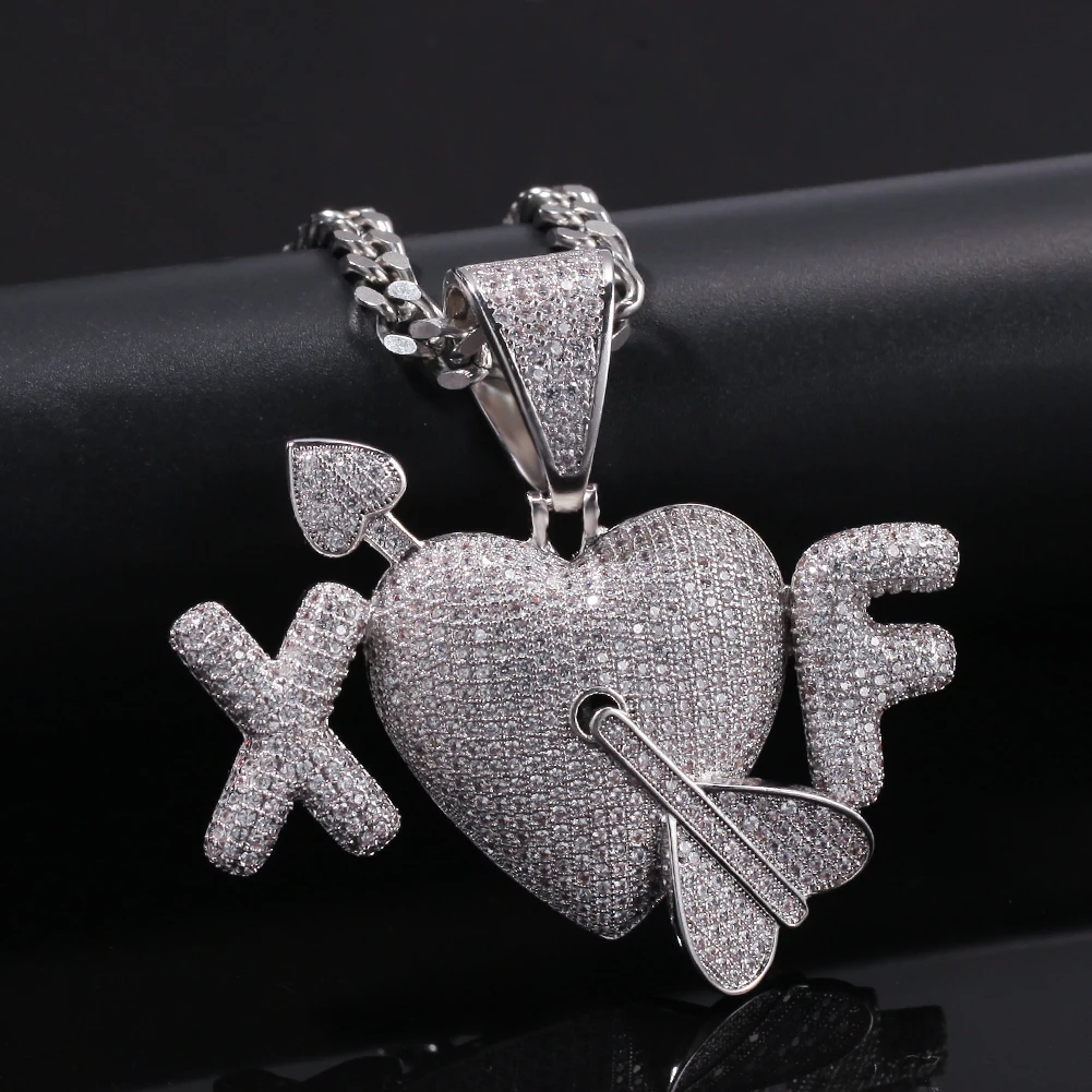 Hip Hop Fully Iced Out Bubble Extra Fine An arrow through a heart Pendant Necklace Mens&Womens Jewelry Gifts Hand Necklace