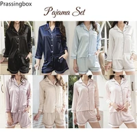 satin silk pajamas for women long sleeve and shorts homewear pajamas sleepwear pjs women solid v neck pijamas