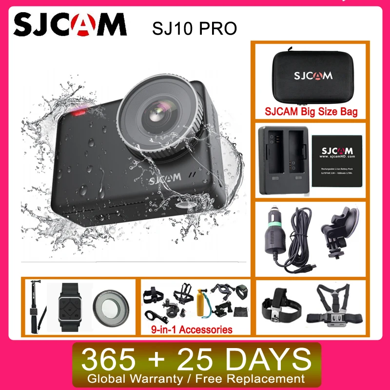 Экшн камера SJCAM SJ10 Pro Gyro EIS Supersmooth 4K 60 кадров/с Wi Fi 1300 мАч чип Ambarella H22