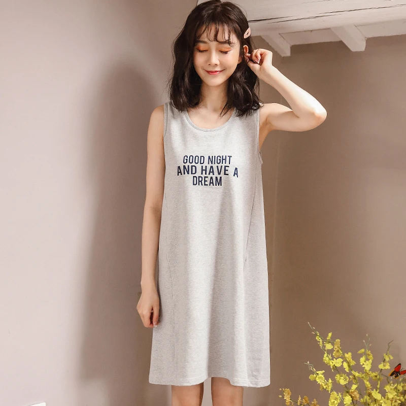 Женская ночная рубашка летняя майка с коротким рукавом принтом 100% хлопок одежда