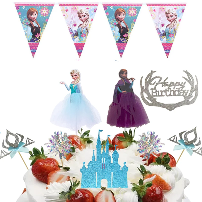 

26pc-set Frozen Elsa Anna Baby Shower Party Cake Decoration Cake Topper Decoration Girl Favor Cake Flag Birthday party decor