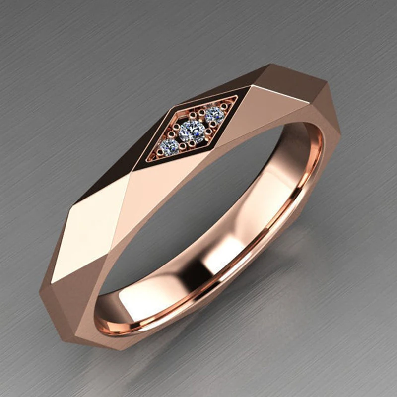 

Simple Unique Irregular Faceted Round Zircon Ring White Gold Rose Gold Color Wedding Valentine's Day Couple Rings Jewelry Gift