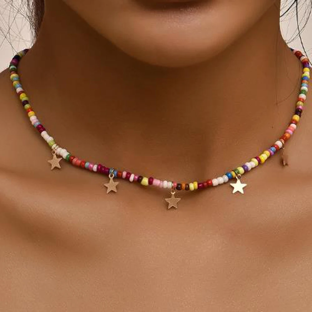 

Bohemian Vintage Colorful Beads Chain Tassel Star Pendant Fashion Necklaces Jewelry For Women Elegant Accessories Party Gift