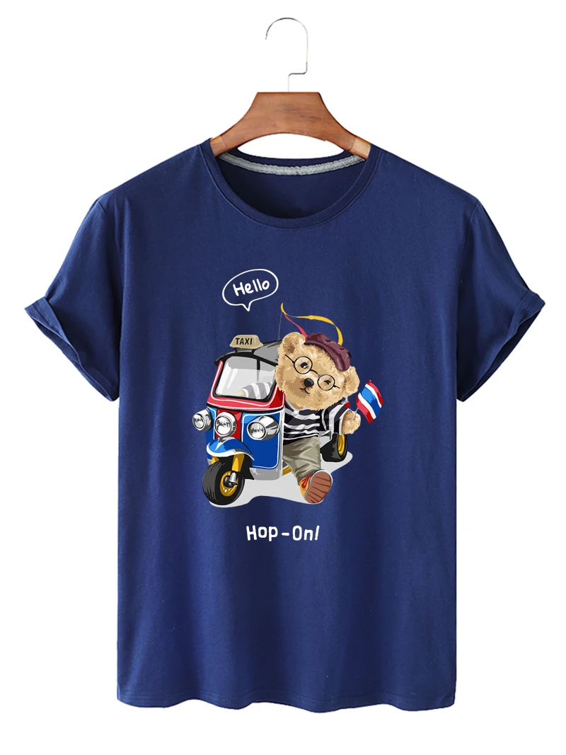 

Personality Bear Printing Women's Shirt Comfortable Oversized Round Neck Short Sleeve Tees Lightweight