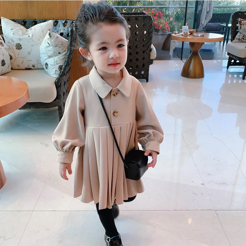 

Bear Leader Autumn Winter Girls Dress Smart Casual Solid Color Children's Clothing Delicate Princess Long Sleeves Dress For Girs