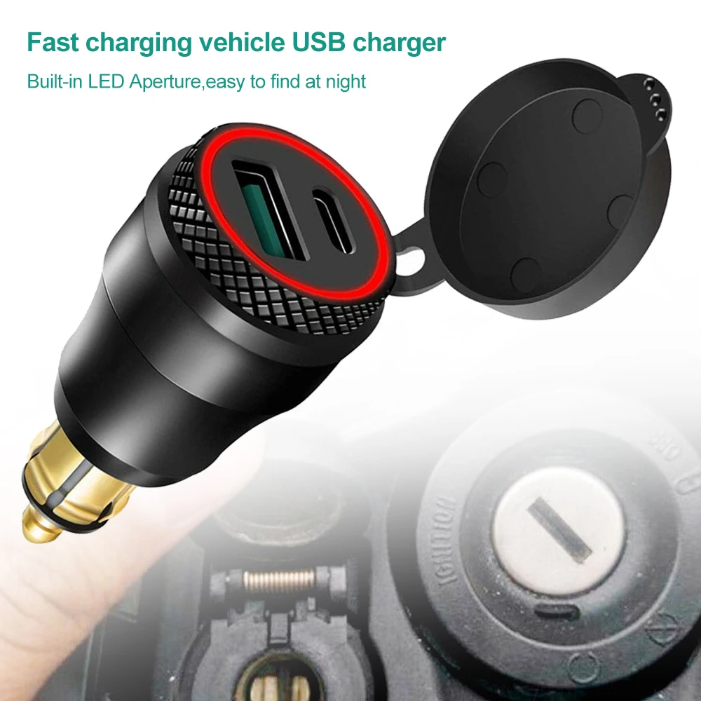 

Red LED USB & Type C Charger Motorcycle Power Outlet Adapter For BMW DIN Socket