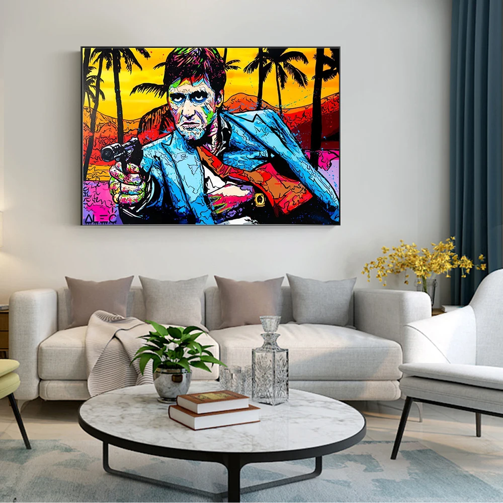 

Graffiti Portrait Tony Montana Street Art Canvas Print Painting Abstract Figure Living Room Wall Picture Home Decoration Poster