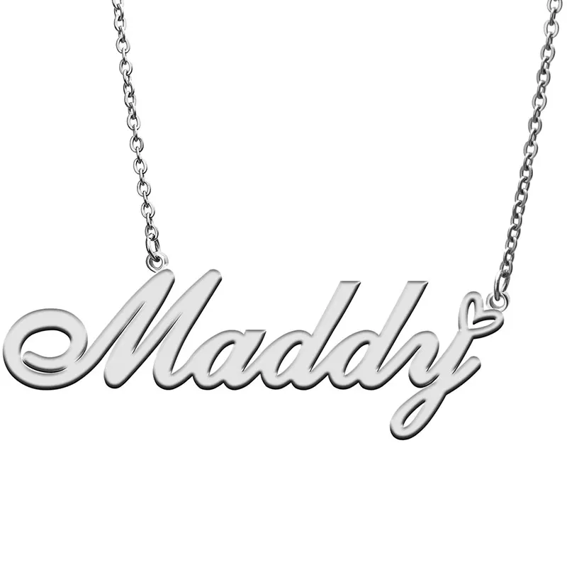 Love Heart Maddy Name Necklace for Women Stainless Steel Gold & Silver Nameplate Pendant Femme Mother Child Girls Gift