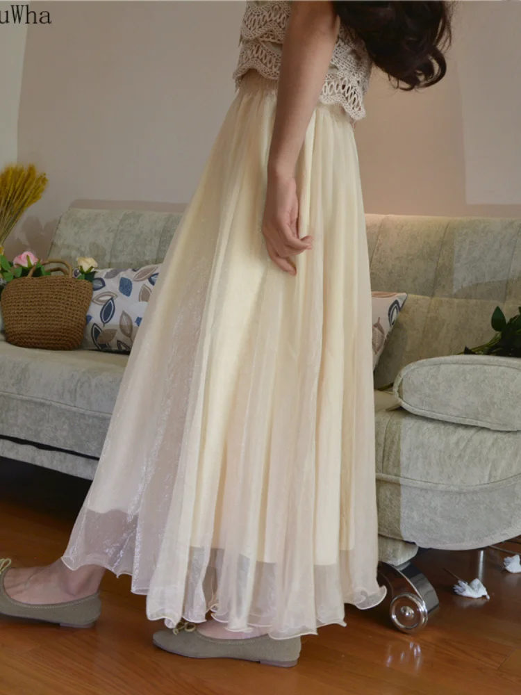 Весна 2019 новинка элегантная нежная золотистая шелковая шифоновая юбка AreMoMuWha