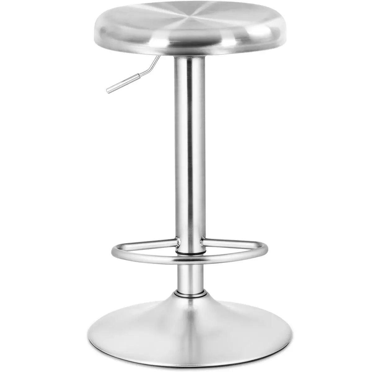 Costway Brushed Stainless Steel Swivel Bar Stool Seat Adjustable Height Round Top Silver HW58848