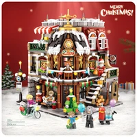 creative christmas cafe mini block winter coffee shop house assembly building brick figures streetscape toy for kids gifts