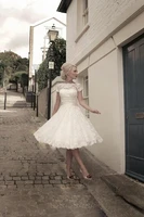 2018 robe de mariee vintage short knee length bateau neck sheer lace bridal gown brides vestido de noiva bridesmaid dresses