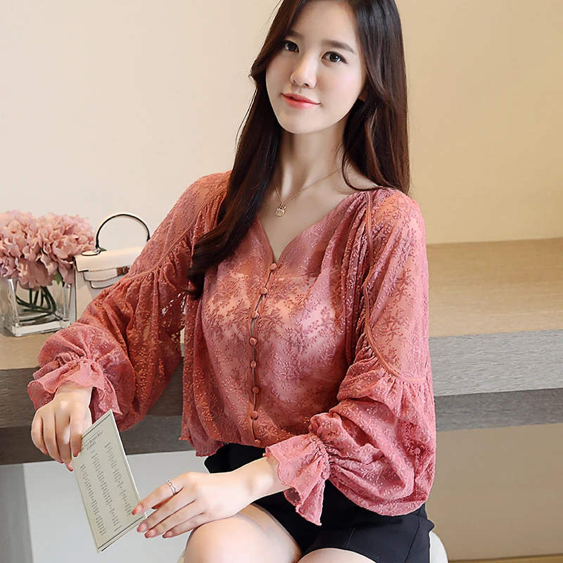 с v образным вырезом Женские топы школьная блузка 2019 весенние женские элегантные