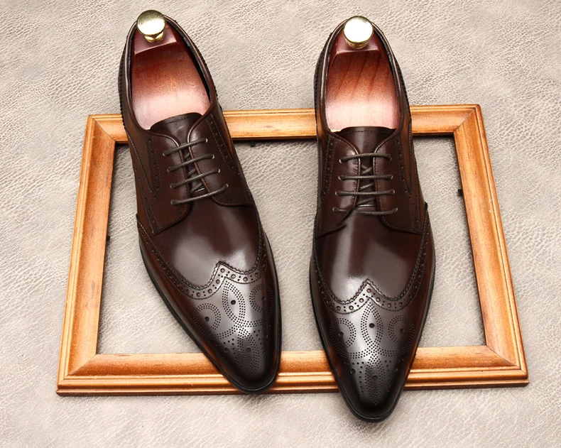 Мужские туфли-оксфорды ручной работы натуральная кожа броги кофейного цвета