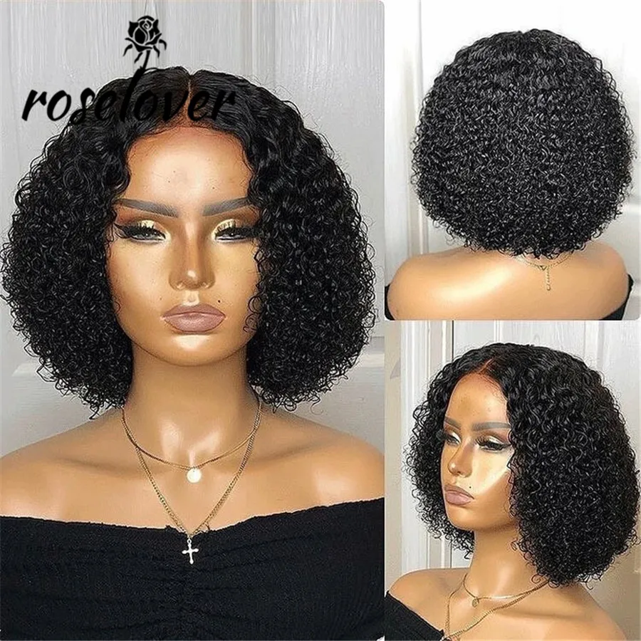 

Roselover Short Curly Bob Lace Front Human Hair Wigs With Baby Hair Brazilian 4x4 Lace Closure Wig For Women Deep Wave Pre Pluck