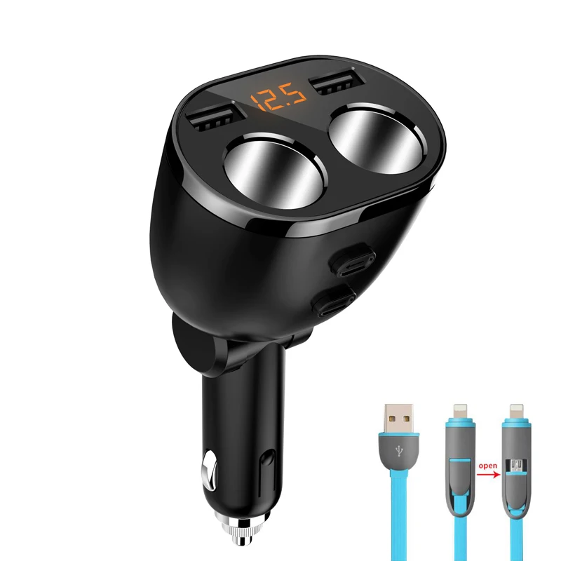 with 2 in 1 cable 12 В/24 В автомобильный двойной USB быстрое зарядное устройство адаптер для автомобильного прикуривателя разветвитель конвертер 5 в 3.6A напряжение диагностический дисплей - Название цвета: with 2 in 1 cable