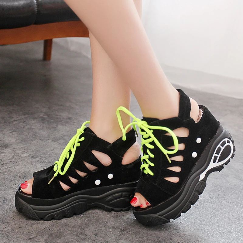 

Platform Sandals Wedges Shoes for Women Heels Gladiator Sandals Women Shoes Casual Lace Up Heel 10cm Sexy Flock Platform Shoes