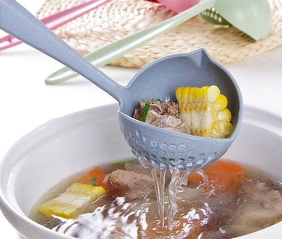 FenKicyen-cuchara de sopa con mango largo, colador de cocina de Color sólido, cuchara de cocina, vajilla de plástico, colador caliente