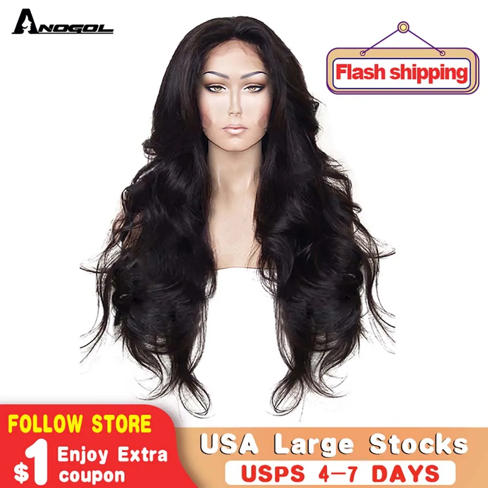 Парик Anogol из высокотемпературного волокна натуральная линия волос без клея