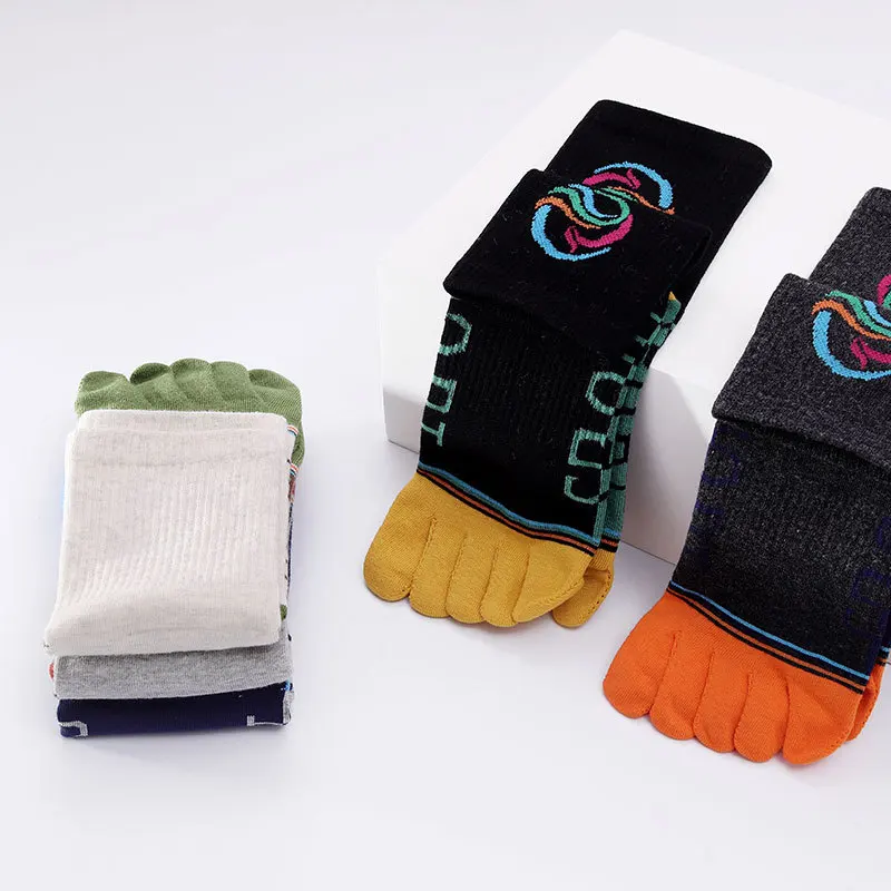 10 Pairs Sport Five Finger Socks Mens Organic Cotton Letters Striped Street Fashion Happy Travel Socks With Toes Present For Men
