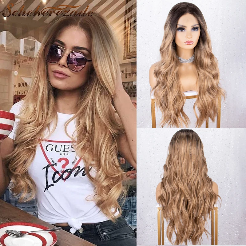 Gossamelle Ombre Blonde Lace Front Wigs For Black Women Body Wave Synthetic Lace Front Wig Heat Resistant Fiber Light Brown Wigs