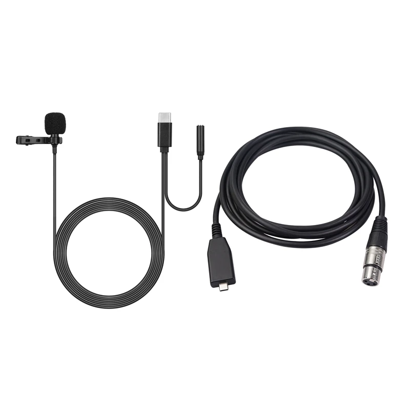 

1 Pcs Type-C to Xlr Microphone Recording Cable & 1 Set Typec Omnidirectional Lavalier Microphone