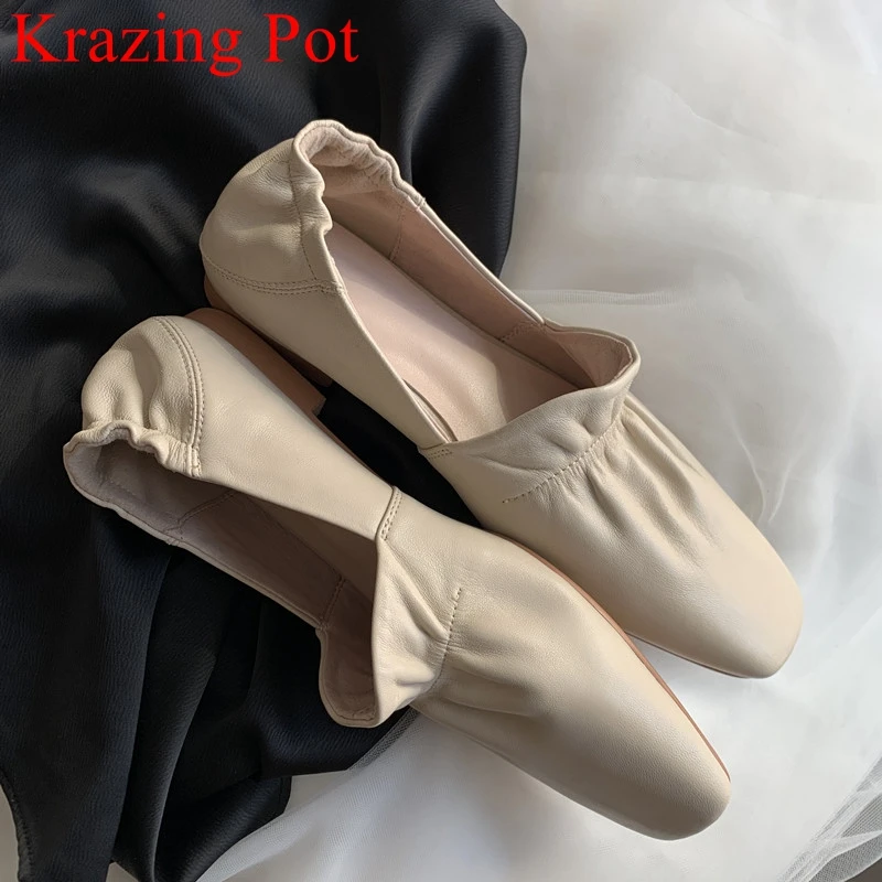 

Женские туфли на плоской подошве Krazing Pot, винтажные туфли из натуральной кожи, с квадратным носком, без застежек, повседневные, мягкие, L25, 2021