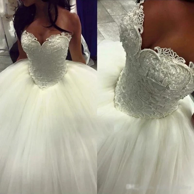 

ANGELSBRIDEP Sweetheart Ball Gown Wedding Dresses Vestido De Noiva Luxury Pearls Court Train Formal Wedding Bride Dress Lace-up