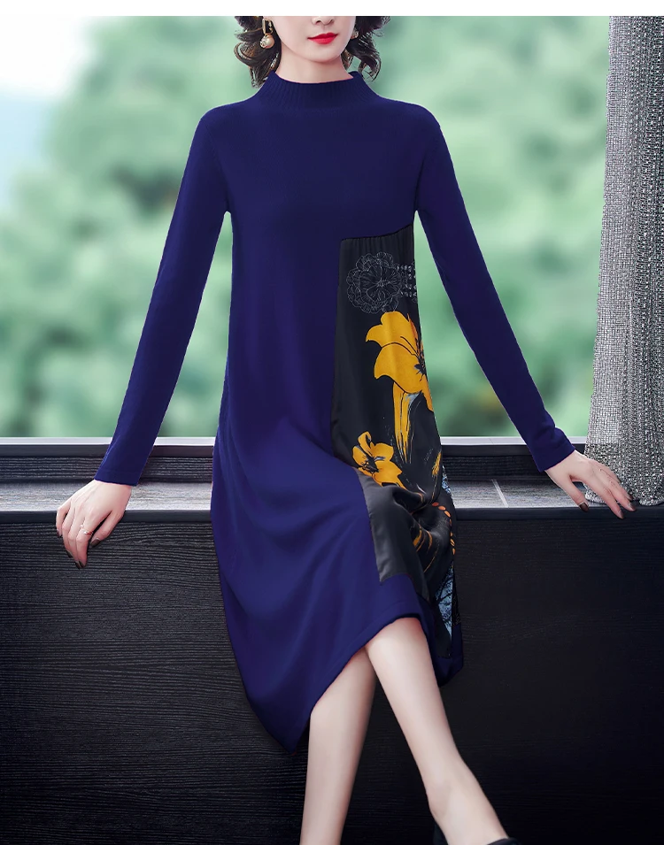 Осенне-зимнее длинное красное платье в европейском и американском стиле