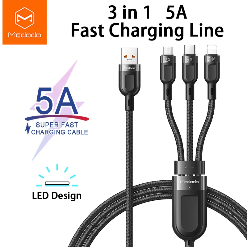 

Mcdodo 3 in 1 USB Cabl 5A Micro USB Type C for iPhone 12 11 X XR Huawei Xiaomi Samsung Fast Charging Data Cable AFC/SCP/FCP/VOOC