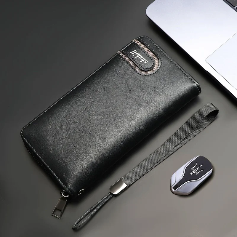 

2021 New Retro Long Style Wallets Oil Wax Leather Handbag Men's Business Casual Single Zipper Men's Handbag