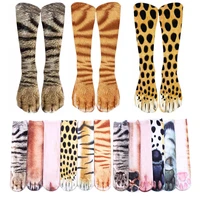 3 pairs animals cat socks for unisex 3d printed funny tiger leopard paw thigh socks fashion happy gift combination sokken female