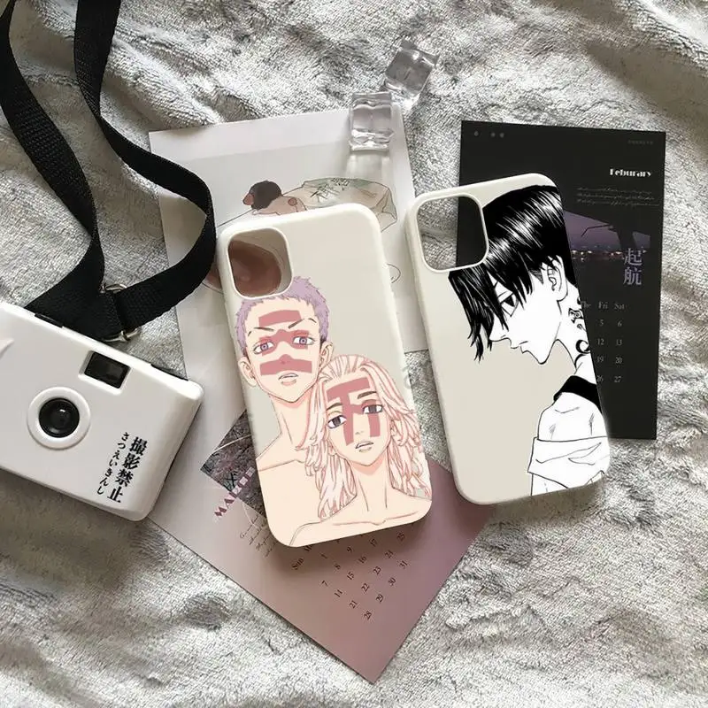 

Anime Tokyo Revengers Phone Case White Candy Color for iPhone 6 7 8 11 12 s mini pro X XS XR MAX Plus