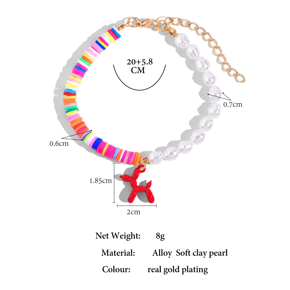 Асимметричные жемчужные браслеты с розовыми шариками и собаками для женщин