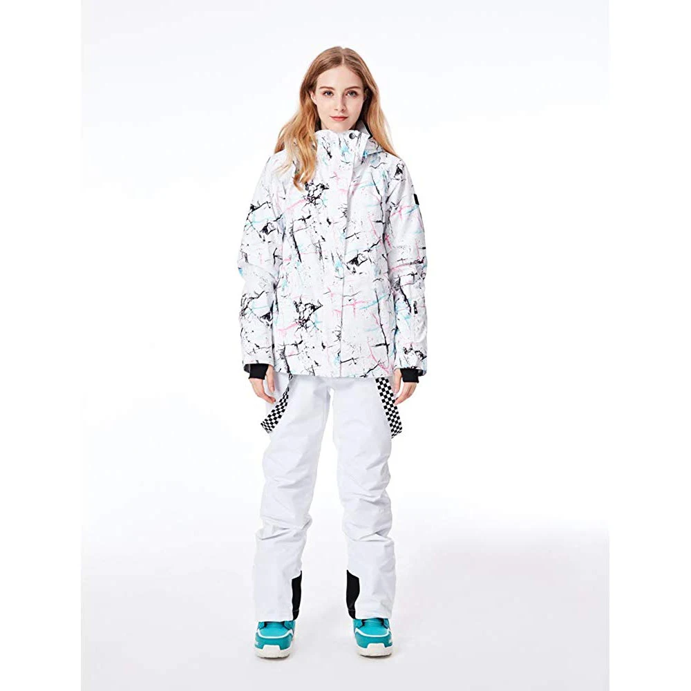 Женская модная теплая водонепроницаемая Лыжная куртка цветная для