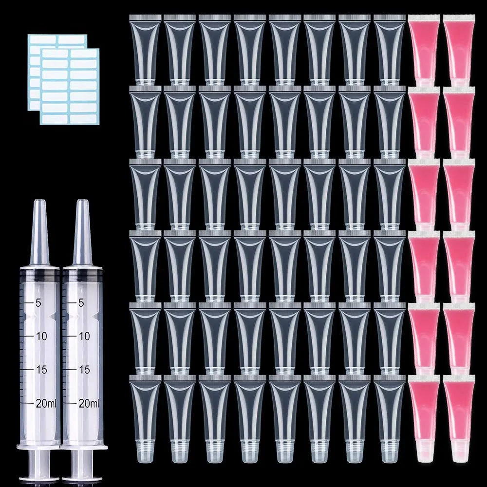 Оптовая продажа 10 мл пустая губная помада трубка с шприцем прозрачный мягкий