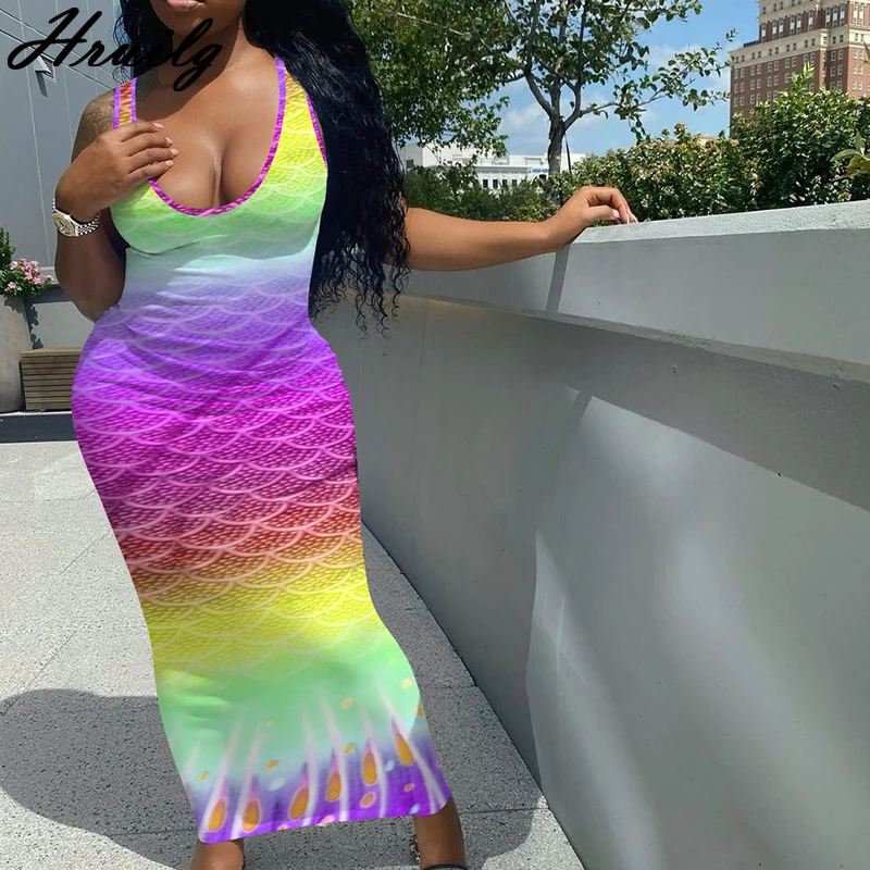 

Floor-length Dress Sleeveless Tie Dye Print High Waist Whoesale Sexy Women's Dresses Print Fashion Elegant Knitted Party Dresses