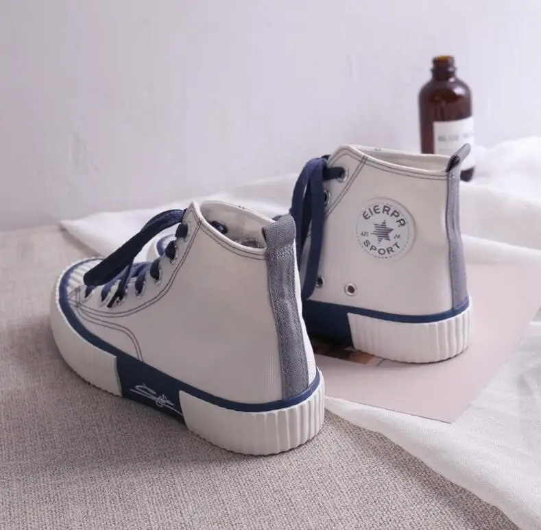 

New Bottom Casual Shoes Woman High Top Cavans Sneakers 2021 Spring Female Casual Shoes White Canvas Sneakers