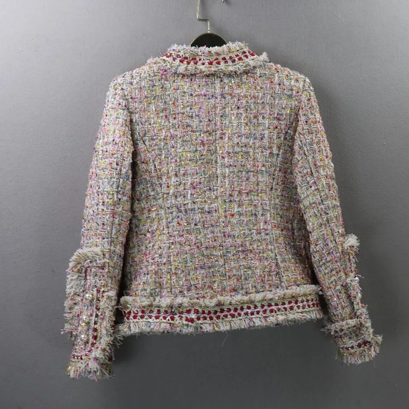 

Luxury Italian Designer Womens Knitted Tweed Jacket V Neck Tassels Trimmed Edge Twill Elegant Ladies Formal Party Coat Jackets